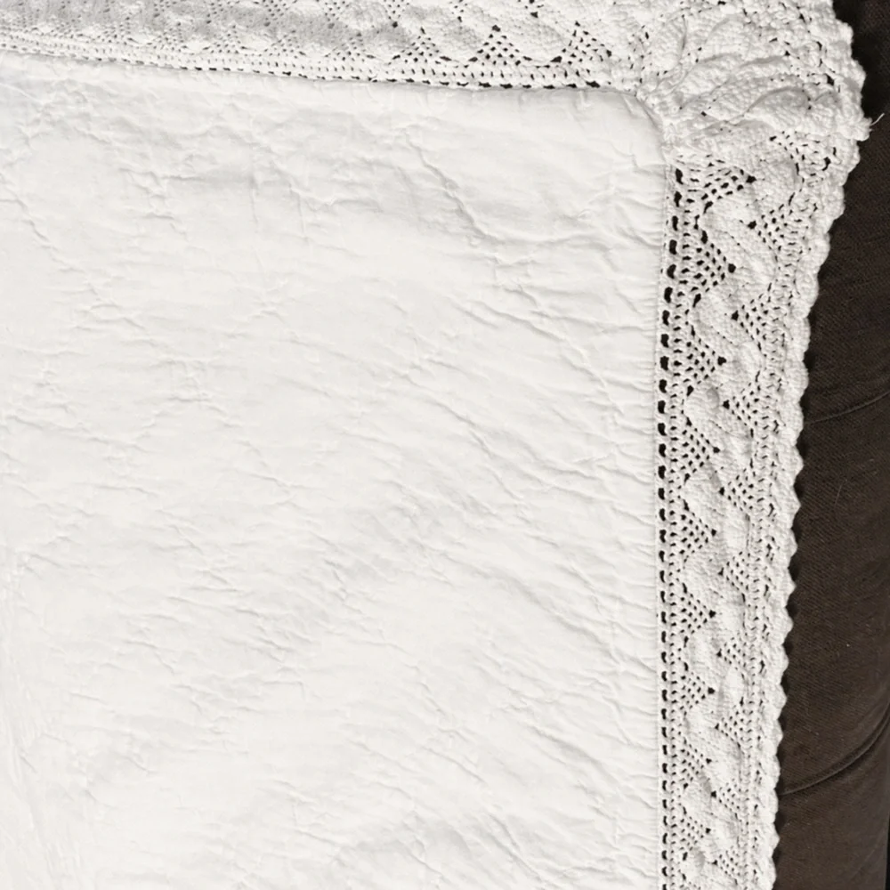 Simply Shabby Chic 3pc Quilt Shams Set Linen Blend Crochet Trim White Full Queen